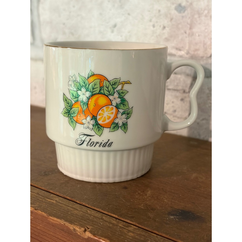 Vintage Ceramic Florida Oranges Retro MCM 1970's Souvenir Coffee Mug Juice Cup
